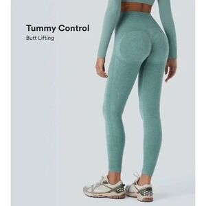 Halara High Waisted Scrunch Butt Seamless Leggings Sage Green Mesh Activewear